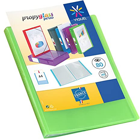Viquel - Protège documents personnalisable - Reliure Format A4 - Porte vues 80 Vues (40 pochettes) - Fabriqué en France - Pochettes qualité supérieure - Vert translucide