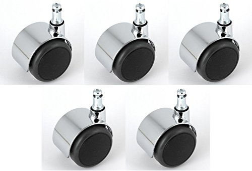 Satz Stuhlrollen Chrom 50 mm Klemmstift 10 ohne Bremse mit PU-Bereifung grau spurlos für harte Böden Hartbodenrolle