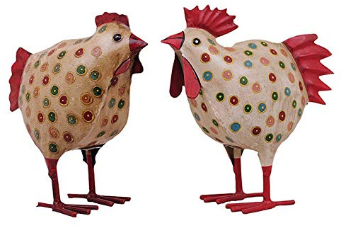 EXNER Deko-Hahn Garten-Deko Metall bemalt - 2er Set Hahn und Huhn