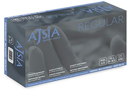 AJSIA Guanti nitrile Regular (senza polvere) Confezione 100 pezzi (S)