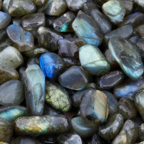 mookaitedecor 450 Gramm Natur Edelsteine Trommelsteine Outdoor Garten | Labradorit Kleine Chips Lose Edelsteine Feng Shui für Dekosteine Glasvase, Aquarium, Pflanzen Topf, Gartendeko