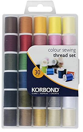 Korbond Nähgarn-Set – 30 Spulen Polyester-Nähgarn – 1350 m – 30 x 45 m Rollen – 30 Farben – Hand- und Maschinennähen, Reparaturen, Basteln