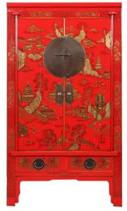 Yajutang Hochzeitsschrank Handvergoldung Bemalung rot Landschaft