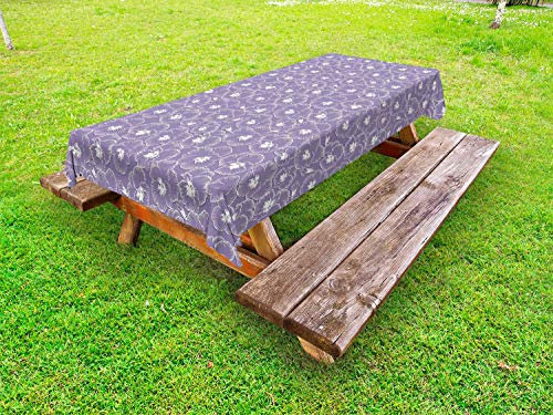 ABAKUHAUS Blumen Outdoor-Tischdecke, Pastell Veilchen von Wiese, dekorative waschbare Picknick-Tischdecke, 145 x 265 cm, Mauve Weiß