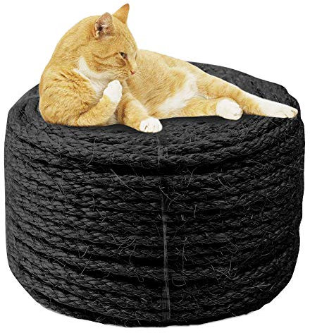 6mm Sisal Corde pour réparation et Remplacement de Chat Scratch Pilier, Rayure Arbre, Chat Rayure Tampon/Tapis/Botteur Jouet, Tuyau/Escaliers/Pneu Emballage, Accueil Décoration, 6mm*50m, Noir