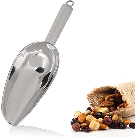 Agatige Stainless Steel Ice Scoop, 8oz Metal Sweet Food Scoop Trapezoid Shape All Purpose Scoop with Flat Bottom Ice Shovel Scooper for Flour Bar Barbecue Ice Bucket Kitchen Buffet Party
