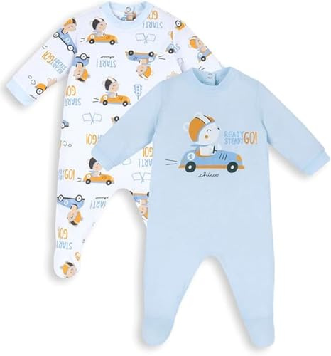 Chicco, Tutine Neonato e Neonata, Set di 3 Tutine, in 100% Cotone, con Piedino e Comoda Apertura, Abbigliamento Neonato 0-3 Mesi, Idee Regalo Nascita