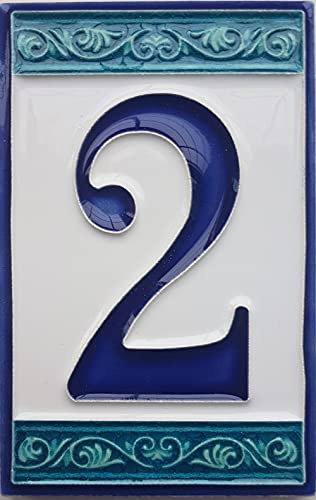 Hausnummern, handbemalt, italienische Keramiknummern, griechisches Design, Fliesengröße: 11 cm x 7 cm (2)