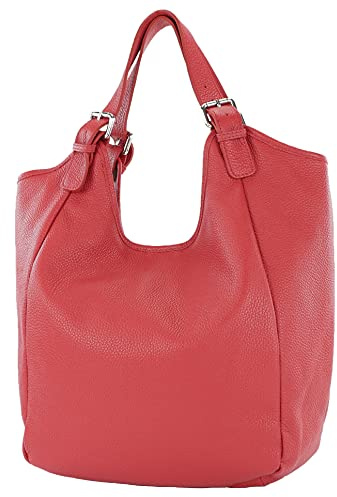modamoda de T227 Damen Shopper Schultertasche Leder Large handmade in Italy, Farbe:Rubinrot
