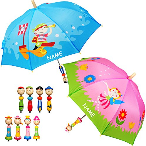 alles-meine.de GmbH 3-D Effekt Regenschirm - Elfe/Prinzessin & Blumen - Schmetterling - inkl. Name - Kinderschirm - Ø 70 cm - Holzgriff & Figuren - Stockschirm/Kinder -..