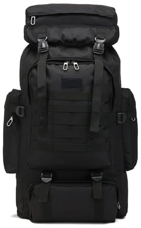 Ziliyy 70L Hiking Backpack for Men, Waterproof Lightweight Camping Backpack, Military Rucksack with Molle, 3-Day Assault Pack for Travel, Climbing, Outdoor Sports(Black)