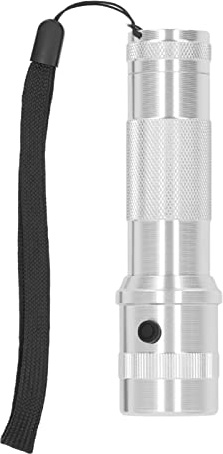 Lampe de Poche LED RVB Multicolore, 10 Couleurs, Étanche IPX4, Aluminium, 300LM, 3W, Argent, 125mm, Alimentée par 3 Piles AAA