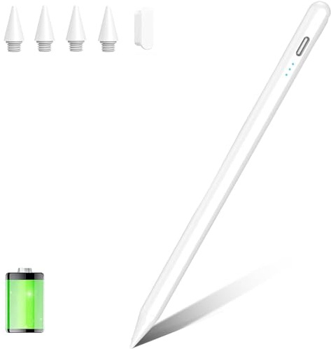 Stylus Stift für iPad 2018-2022,Stylus Pen Kompatibel mit Apple iPad 9/8/7/6th,Mini 6/5th,Air 4/3th,Pro 11''/12,9'',11-inch A16/Air 11/13 M3 Kapazitiver Stift mit 4 Ersatzspitzen(Milch weiß) | für Pro 11'/12,9',11-inch A16/Air 11 M3/Air 13 M3,kapazitiver Stift mit 4 Ersatzspitzen Schnellladung 15 Min