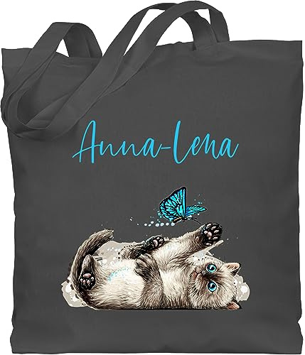 Geschenk mit Namen personalisiert by Shirtracer - Baumwolltasche - Katzen - Süße verspielte Katze Cat