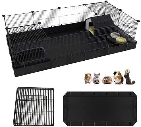 Xymoso DIY Guinea Pig Cages with Waterproof Canvas Bottom,16 Panels Small Animal Cage Pet Playpen with Door for Bunny Turtle Hedgehog,Indoor Metal Wire Yard Fence Outdoor