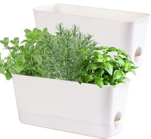 Jardinière d'herbes aromatiques d'intérieur pour intérieur/extérieur, auto-arrosage avec drainage, kit de jardin d'herbes aromatiques d'intérieur avec plateau, pot de fenêtre pour plantes d'intérieur