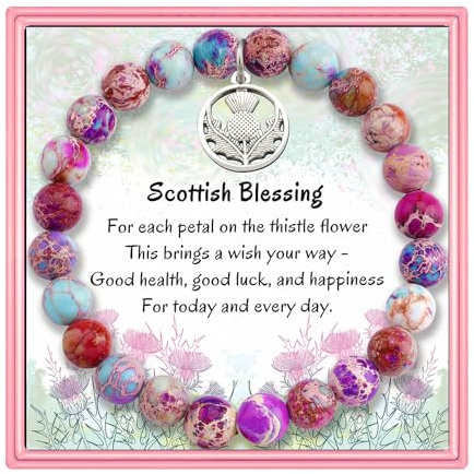 PARTNER Sassenach Inspirational Christmas Birthday Gifts for Women for Women Charm Scottish Thistle Blessing Bracelets Natural Stone Beaded Thistle Flower Jewelry for Her
