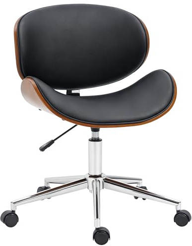 Vinsetto Chaise de Bureau Design Vintage Hauteur réglable siège pivotant 360° piètement chromé Bois peuplier 53L x 53P x 77-87H cm Noir