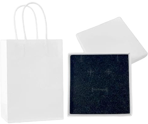 1 piccola scatola regalo con coperchio + 1 borsa a mano verticale, confezione regalo, scatola regalo per gioielli, mini sacchetto regalo, adatta per conservare gioielli o per fare regali (bianco)