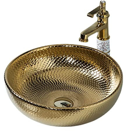 Waschschalen Waschbecken Modisches goldenes Badezimmer-Waschbecken, Hotel Club, rundes Küchen-Arbeitsplatten-Waschbecken, handgefertigt in modernem Bad-Waschbecken, 38,1 x 38,1 cm Aufsatzwaschbecken