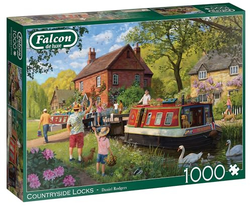 Jumbo -Falcon de Luxe Countryside Locks 1000-Piece Jigsaw Puzzle - Daniel Rodgers Illustration - Tranquil Summer Scene - Premium Recycled Board - Poster-Like Finish - Eco-Friendly Packaging
