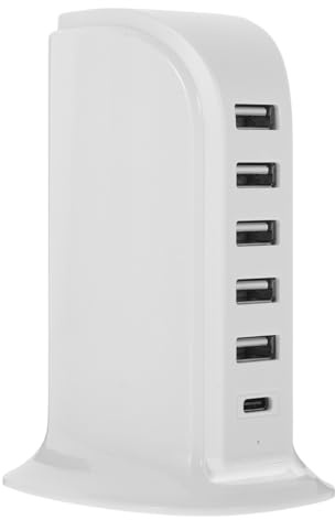 Homoyoyo Usb Charging Hub 6 Port Usb Power Adapter with Smart Identification Uk Plug Desktop Charging Station for Phones Tablets Headphones Cameras
