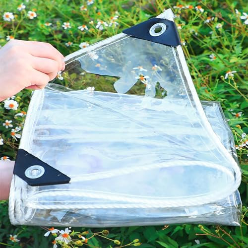 Transparent Tarpaulin with Eyelets Clear Tarpaulin Weatherproof PVC Material Tarpaulin for Garden Furniture, Pavilions, Greenhouse, Terraces, Roof, Grill, Plant Roof (1.8x3.5m/5.9x11.48ft)