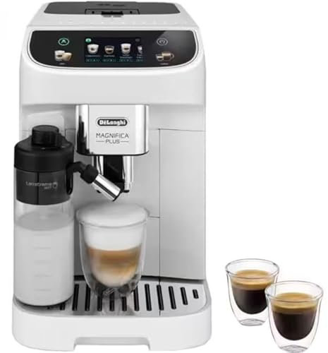 De'Longhi Magnifica Plus ECAM320.60.W, Vollautomatische Kaffeemaschine mit LatteCrema Hot für Automatischen Cappuccino, 4 Rezepte, Soft Touch Farbdisplay, Extra-Shot Funktion, x2 Funktion, Weiß