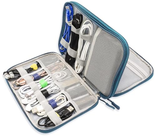 Teskyer Travel Cable Organiser Bag, Travel Essential, Dark Green | Waterproof, Travel Electronics Organizer, Travel Accessories, Holiday Essentials for Men Women, 24 x 17 x 4.9 cm