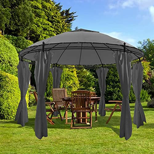Rantry Pavillon mit runden Vorhängen, Anthrazit, 3,5 x 2,7 m, UV-geschützt und wasserdicht, Gartenpavillon, für Camping, Partys, Outdoor