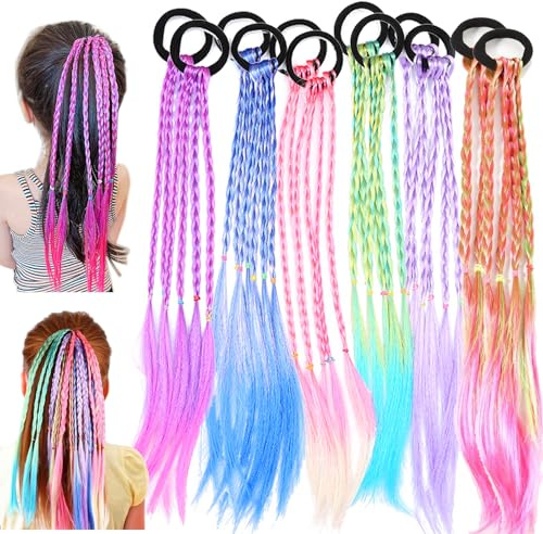 Dtoterul 12 Stück Bunte Haarsträhnen, Bunte Haare Zum Einflechten, Haarteil Geflochten Bunt, Haarsträhnen Mit Haargummi, Für Party Festival Haare Deko Geschenke
