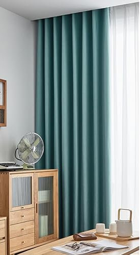 Bishilin Vorhänge mit Haken für Schiene Blaugrün, Verdunklungsvorhänge 2er Set Leinenoptik Einfach Modern 107x160CM Gardinen Blickdicht Schlafzimmer Kinderzimmer Jugendzimmer
