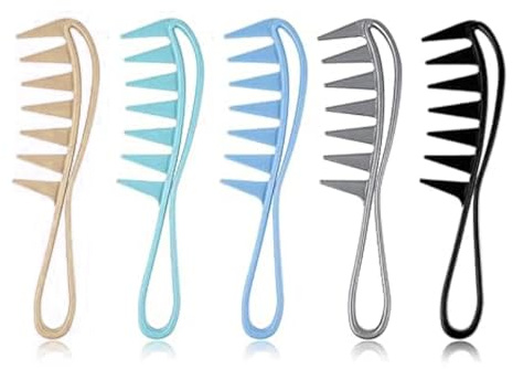 Visxcnu Lot de 5 grands peignes à dents larges pour cheveux bouclés, épais et ondulés - Peigne à cheveux démêlant - Peigne de douche - Outil de coiffure pour salon de coiffure, femme et homme