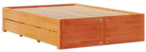 vidaXL Massivholzbett mit Schubladen, Holzbett mit Bettfüße Lattenrost, Doppelbett für Schlafzimmer, Bett Bettgestell, Wachsbraun 140x200cm Kiefernholz
