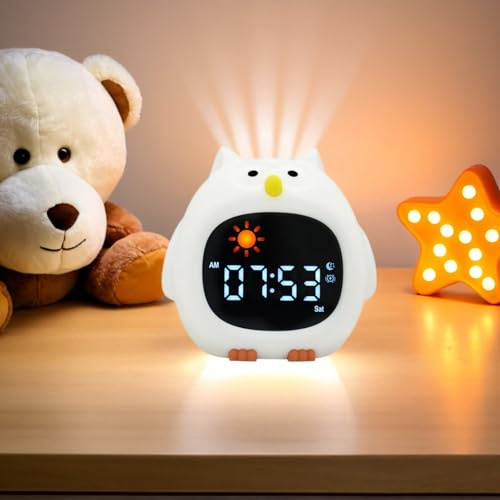 xinjinhju Réveil Veilleuse avec 9 Couleurs de Lumière et 6 Bruits Blancs, Horloge Numérique d'apprentissage du Sommeil, Luminosité et Son Réglables, Cadeaux pour Enfants - Hibou