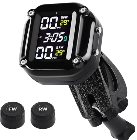 Motorcycle Tire Pressure Monitoring System, Motorcycle TPMS System with 2 External Sensors, LCD Display, IP67 Waterproof Dustproof, Motorbike Tyre Temperature Alarm, Two-Wheeled Motorcycle TPMS