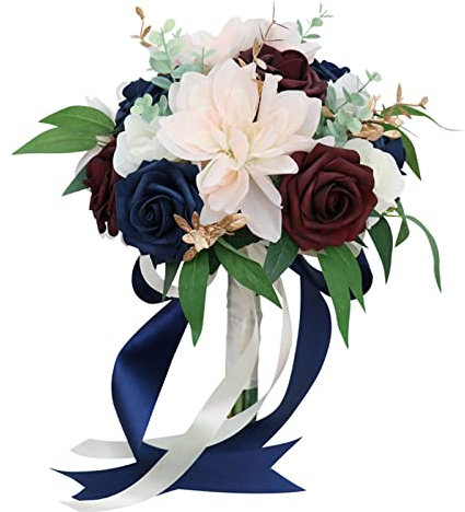 Zgehnao Künstlicher Rosenstrauß, künstliche Blumen, blaue Rosen mit grünen Blättern, Hochzeitsstrauß für Zuhause, Garten