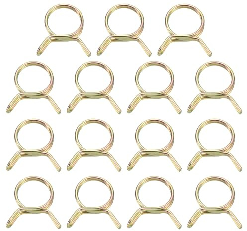 sourcing map 15Pcs Double Wire Spring Hose Clamps, 12mm Inner Dia Fit 12-13.5mm OD Hose Fuel Line Silicone Tube Clips, Color Zinc
