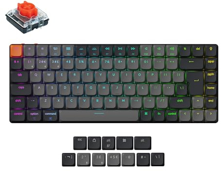 Keychron K3 QMK Ultra-Slim Wireless Bluetooth/Wired Mechanical Keyboard, RGB LED Backlight, Hot-swappable Low-Profle 2.0 Mechanical Red Switch for Mac/Windows/Linux(Version 3) - UK Layout