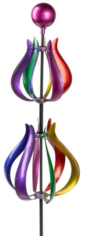 formano Buntes Windrad Garten Metall Windspiel Windmühle 128 cm Gartendeko Blumenstecker Taubenabwehr Vogelabwehr Acryl-Steine Gartenfigur Dekoration Außen Windspiel Metall-Blume