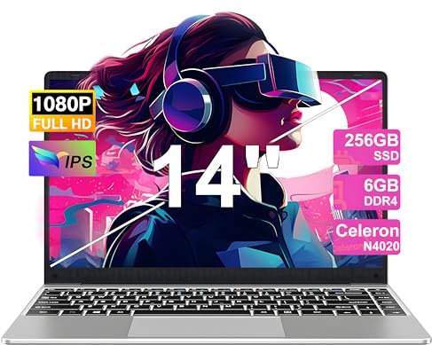Ordenador Portátil Win 11 Pro con 5G WiFi, Portátil 14 Pulgadas 6GB RAM 256GB SSD Expansión SSD 1TB, BT 4.2 3.0 Transmisión Puerto 1920*1080 FHD Portatiles Buenos & Mini Puerto Multimedia-Plata