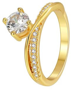 Homxi Bandring 585 Gold,Rund mit Moissanit Gold Damen Ring Verlobungsringe Groß 49 (15.6)