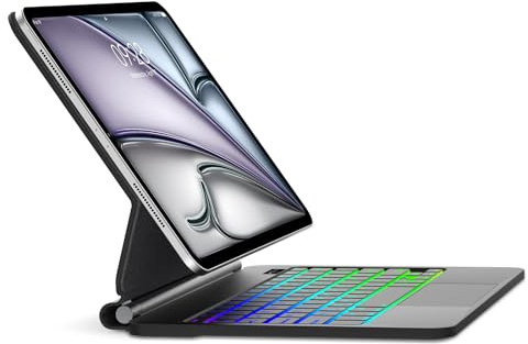 WAVATA Étui Clavier pour iPad Air 11 M4 2026/M3 2025/M2 2024, iPad Air 5ème/4ème génération, Pro 11 4e/3e/2e/1e Gen, Design Magnétique Flottant, Rétroéclairé 7 Couleurs, Pavé Tactile AZERTY, Noir