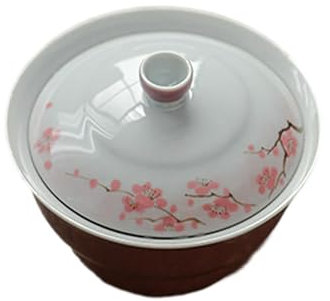 Tazón con tapa de calabaza pintada a mano de melocotón morado, juego de té kung fu de cerámica antigua china - cuenco con tapa de calabaza