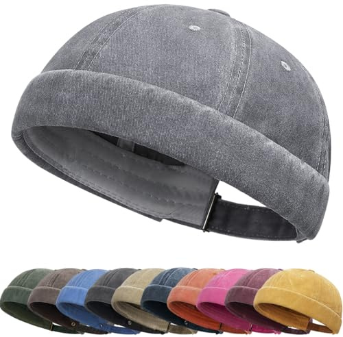 DURINM Cotton Docker Cap Herren Verstellbar Seemannsmütze Cap Ohne Schirm Retro Brimless Hat Hafenmütze Fischermütze Bikercap Hat Kopfbedeckung Seemannskappe
