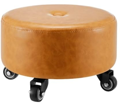 Taburete giratorio con cojín y ruedas, altura ajustable para mayor comodidad, ideal para garaje, jardinería y uso doméstico