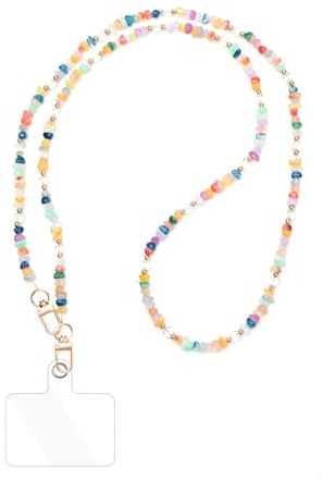 inewateri Universal Phone Lanyard Crossbody Neck Strap with Natural Stone Crystal Charm - Anti-Lost Wrist Strap Cellphone Chain Accessories for Keys Wallet ID Badge, Colorful