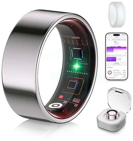 XSWCCJJ 6.0 Smart Ring and Charging Case【Industry First – 0 Measurement Error】【IP68 Waterproof】 2025 Smart Ring Women & Men for Sleep Tracking Wearable Device, SpO2, Fitness ring Silver 10#
