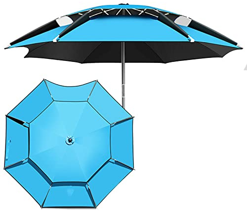 CLSDRZC Parasol de, Parasol à Plage Portable Outdoor Sunshade Double Couche de pêche de pêche Parasol avec Sac de Transport, Bouchon/Bouchon de Plancher du Vent, Poteau télescopique, Rotation à 360