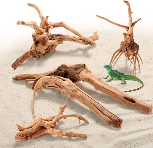 Ripeng 4 Pcs Natural Azalea Root Driftwood 6-13 Inch Aquarium Decor Reptile Fish Tank Decoration Assort Branch Safe Fish Tank Decorations Unique Twisted Branches